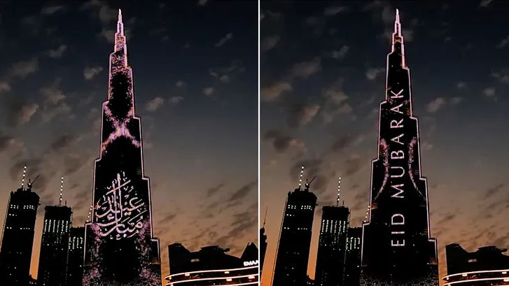 दुबई में ईद के मौके पर लाइट से सजा बुर्ज खलीफा, देखें वीडियो